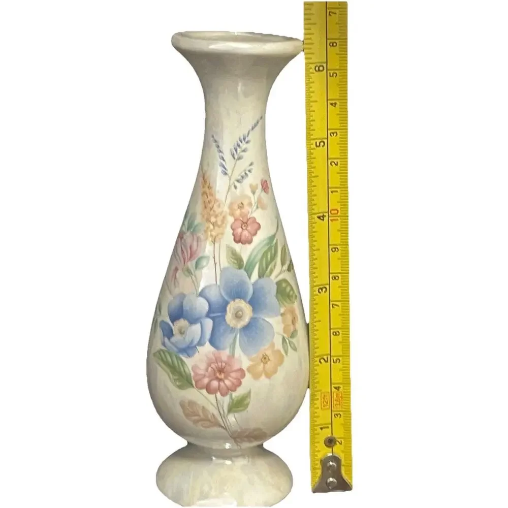 Vintage Mini Bud Vase Iridescent Pearl Lustre Painted Floral Pink Yellow Blue